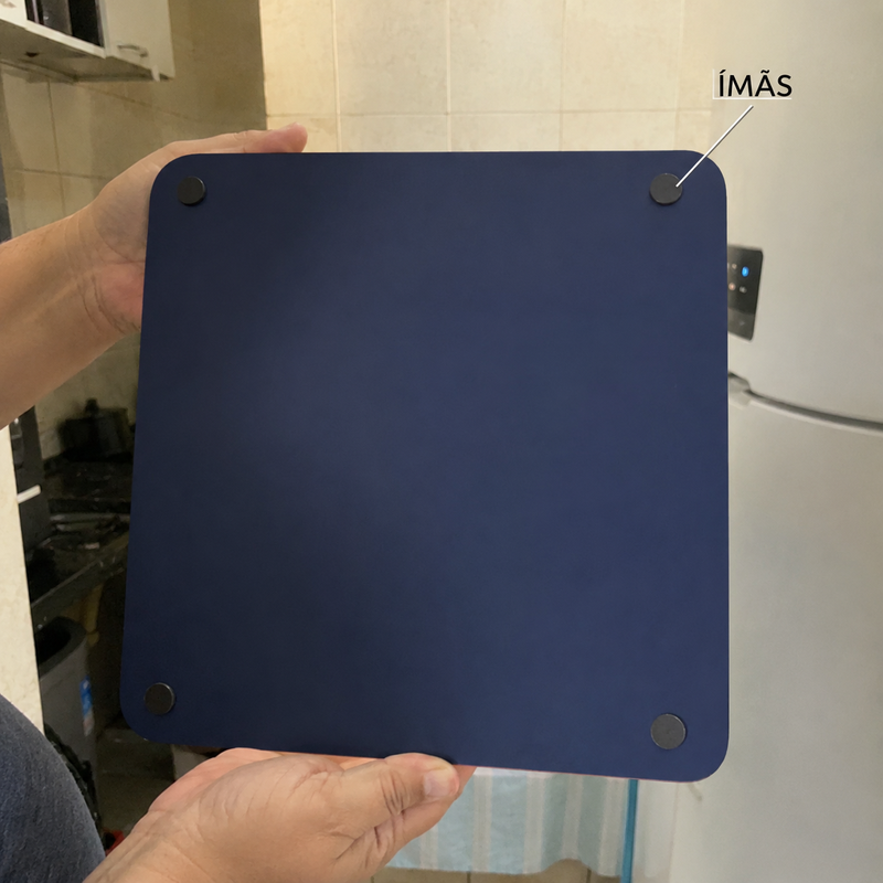Verso do quadro mostrando os 4 ímãs nos cantos